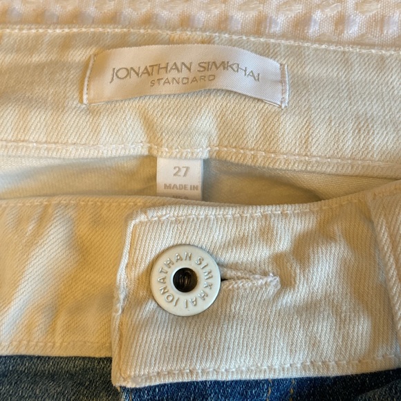 NEW! JONATHAN SIMKHAI Size 27 RIVER HIGH-RISE STRAIGHT Jean 2 Tone White Blue - Picture 7 of 17